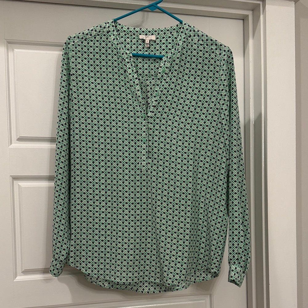 Joie Green and Navy Geometric Patterned Women's Top
